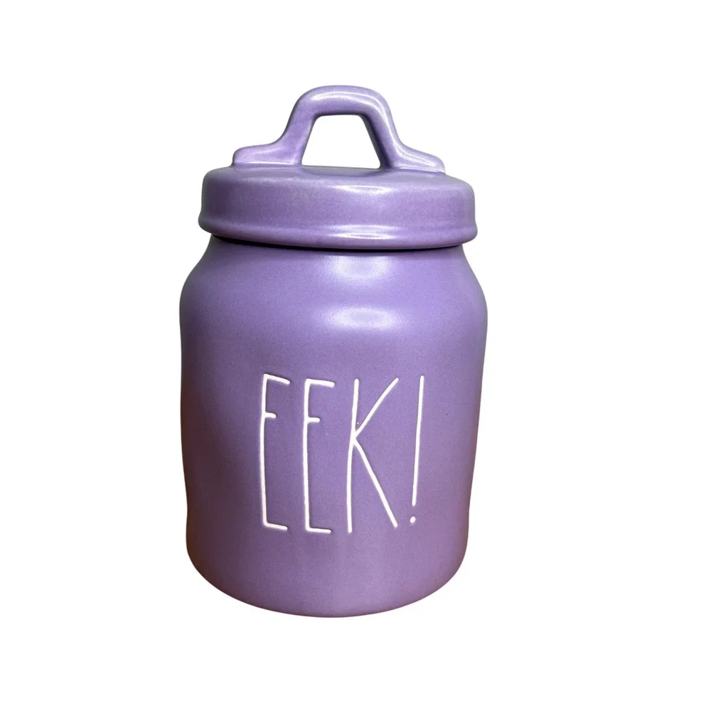 Rae Dunn EEK! Halloween Purple Ceramic Jar with‎ Lid Spooky Decor 7